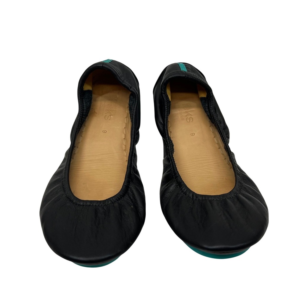 Tieks by Gavrieli Matte Black Leather Foldable Ballet Flats Womens 9 Teal Sole